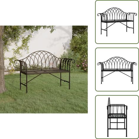 The Living Store Panca da Giardino a 2 Posti 128 cm Nera in Acciaio - Panca in acciaio