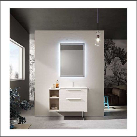 Mobile Bagno Urban60 cm Sospeso Bianco Rock Base 2 Cassettoni - Lavabo in Resina (1/5)