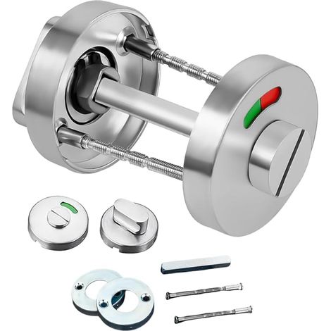 Roseta de inodoro con indicador, herraje para puerta de inodoro, roseta de acero inoxidable, juego de rosetas de acero inoxidable, con indicador de ocupación rojo y verde, para baño y inodoro (1/5)