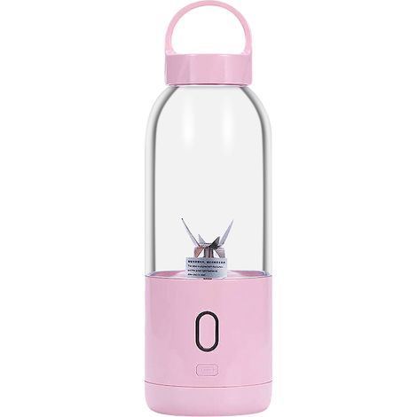 Extracteur de jus portable multifonction (rose) 500 ml, 6 lames, haute puissance, avec bouteille d'eau. (1/5)