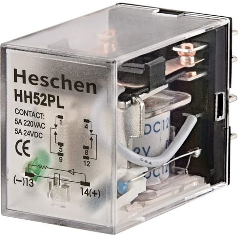 Relais Polyvalent, HH52P, 12VDC Bobine, 5A 220VAC / 24VDC, DPDT, à 8 Broches (1/5)