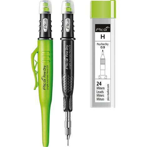 vasalat Pica Tieflochmarker Fine-Dry 0.9, Bleistift Bohrlochmarkierer 7070 + 24 Ersatz-Graphitminen H 7050 (1/3)