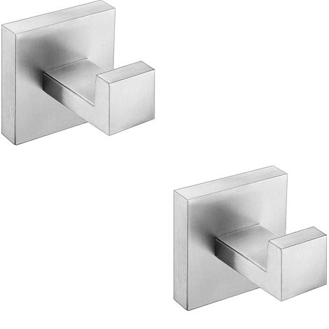 Gancho para toallas de baño, clavija cuadrada de acero inoxidable, color plata, juego de 2 (1/5)