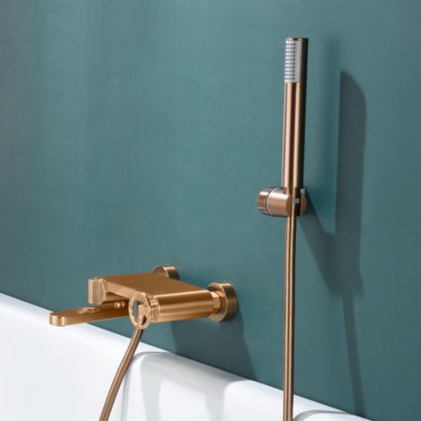 IMEX - Grifo Bañera y Ducha Monomando Serie Olimpo Oro Rosa Cepillado (1/5)