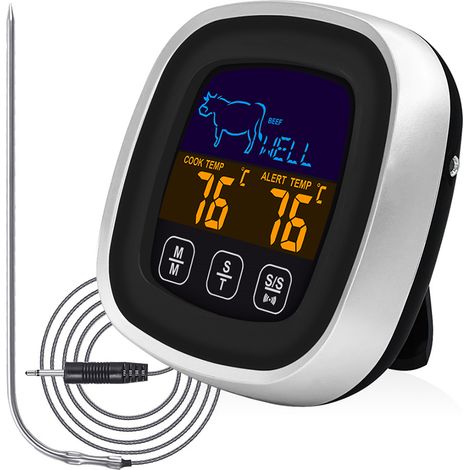 Thermometre Viande - Ecran Tactile LCD Grand Format - Sonde Longue - Minuterie Cuisine - Réglage Température Personnalisé - Plage -20°C à 300°C - 1 Pièce (1/5)