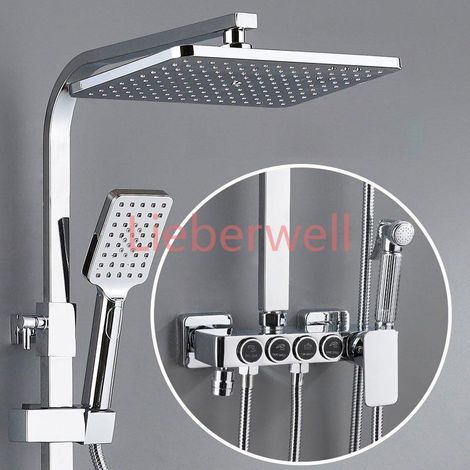 Ensemble de douche de salle de bain à affichage numérique Or Blanc, avec pommeau de douche pluie de 12 pouces, mitigeur en laiton et système de douche thermostatique (1/4)