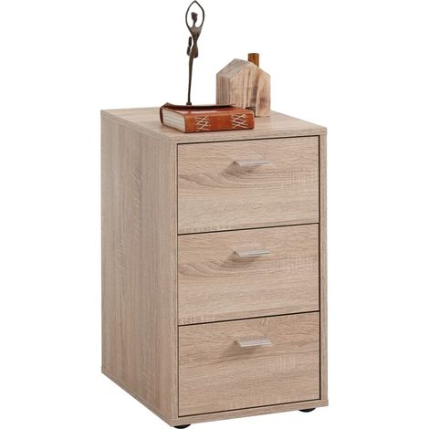 Table d'appoint 3 tiroirs 35x40x62,4 cm décor chêne (1/5)