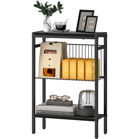 Étagère pliable en bois couleur noir adapté pour salon, meuble de rangement pratique et fonctionnel, facile à installer et à ranger (1/5)