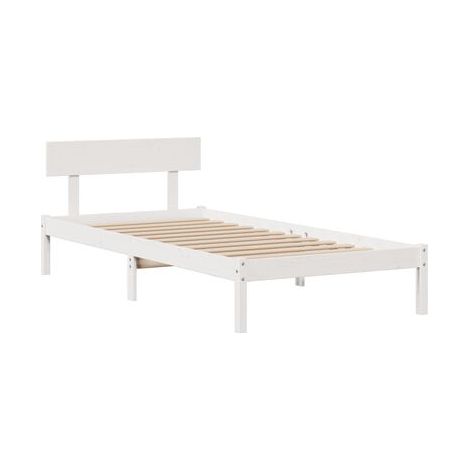 Lit bibliothèque en pin massif blanc 90 × 200 cm (matelas non inclus), pin massif durable, idéal chambre à coucher, style moderne, montage simple (1/5)
