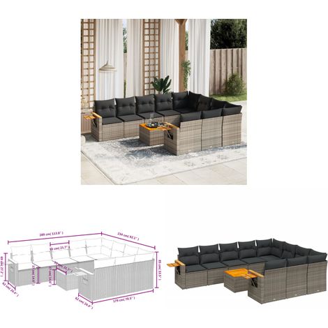 Salon de jardin 11 pcs avec coussins gris résine tressée - Salon De Jardin - Canapé Extérieur - Mobilier De Jardin - Set Salon De Jardin - Résine Tressée - Home & Living (1/3)