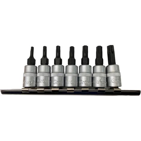 CHIAVI BUSSOLE INSERTO TORX A STELLA 6 PUNTE 7pz CON FORO T10H-T40H 1/4″ (1/3)