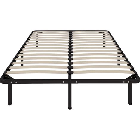 Cadre de lit 140x190 bois massif noir, sommier à lattes intégré, espace de rangement sous le lit, pieds inclus, pour couple