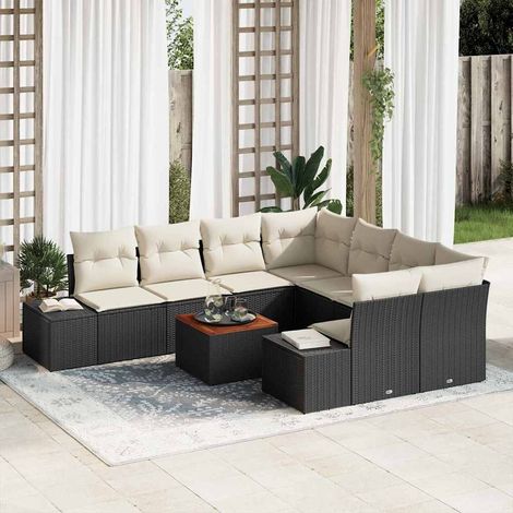 Conjunto de sofás de jardín 9 uds. Negro y crema vidaXL (1/5)