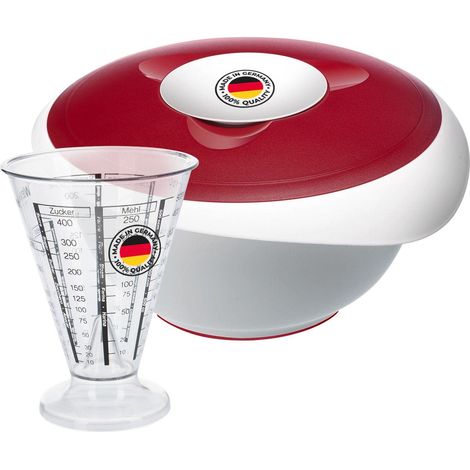 Kit de cuisson : 1 bol mélangeur avec couvercle en deux parties (3,5 l) + 1 gobelet doseur à cône de mesure en plastique Blanc/rouge/transparent (1/5)