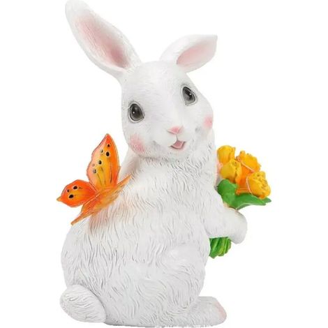 Statue de lapin lumineuse en résine à énergie solaire, décoration de jardin, idéale pour un sentier, un porche, une pelouse, un jardin ou un extérieur, blanche (1/5)