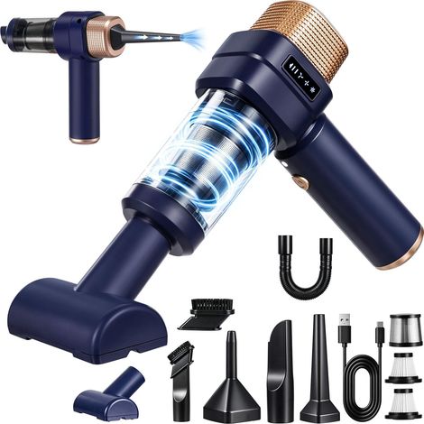 Aspirateur Voiture sans Fil, Aspirateur Souffleur 4-en-1 Portable 2600Pa, Moteur sans Balai 160W, Nettoyeur Multifonction pour Auto Maison Canapé (Bleu) (1/5)