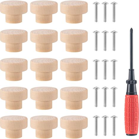 15 pièces poignée meuble,bouton de meuble,bouton de porte,poignée meuble bois,boutons de portes pour placards,Avec des vis, 35 x 25 mm, rond, bois (1/5)
