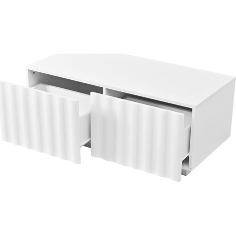 Table basse moderne, motif ondulé, 2 tiroirs, rangement, design minimaliste pour salon,Blanc (1/5)