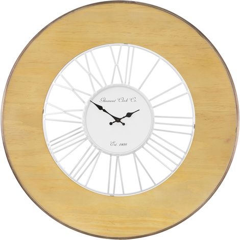 WOMO-DESIGN  XXL Orologio Grande da Parete Alfheim Rotondo Ø85 cm Bianco-Naturale in Legno-Metallo Stile Vintage Decorazione Retrò Orologio Numeri Romani Silenzioso Decorativo per Soggiorno Cucina