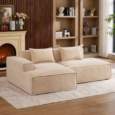 DESMIU Canapé Droit 4 Places avec 2 Coussins et Rembourrage en Mousse, pour Petit Salon, en Polyester, Kaki, 235 cm (1/5)