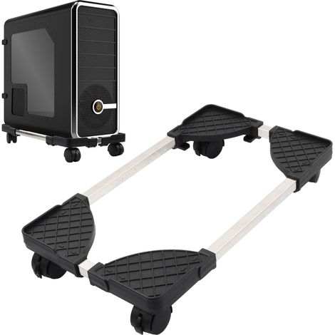 Support pour Unité Centrale, Support de Boîtier d'Ordinateur, Stand de CPU Mobile, Support Tour PC sous Bureau avec 4 Roues Verrouillables pour Processeur Gamer Réglable Noir 22-34 × 40-52cm