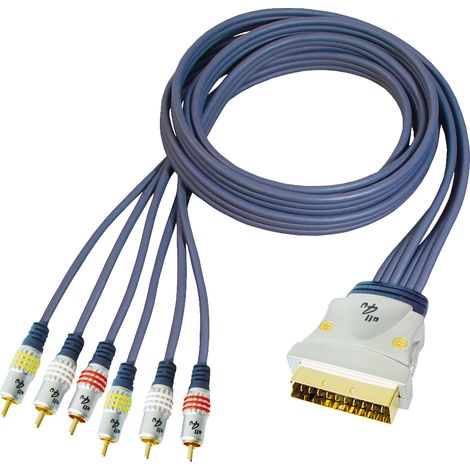 10m blu -All4u BBV 56 cable de video (6x connettori RCA, el tipo de cable piatto, spina de metallo solido eurocable)