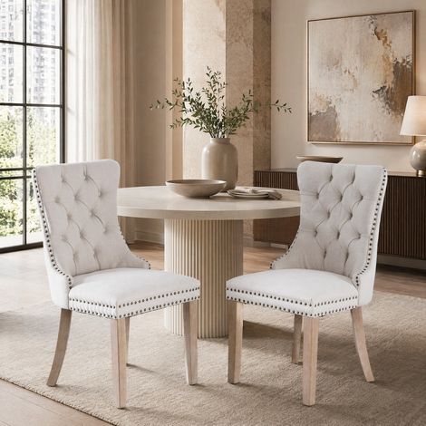 Juego de 2 sillas de comedor de lino beige 62x50x95 cm ajustables FloraGrace (1/5)