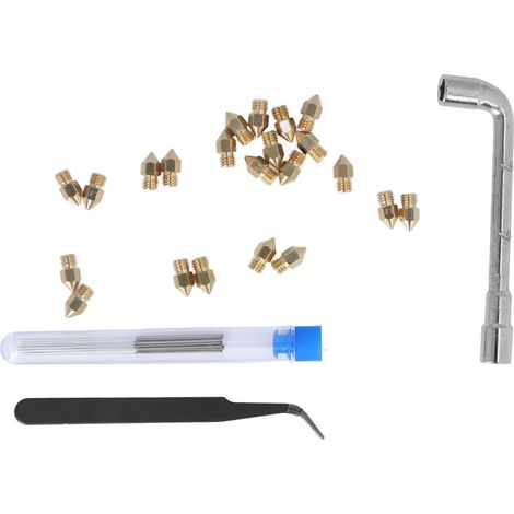 Kit de nettoyage 35 pièces pour imprimante 3D : buses laiton MK8, aiguilles acier inoxydable, pince à épiler, clé de serrage (1/5)