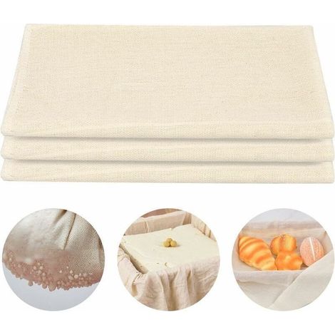 3 Pièces Chiffons en Mousseline, Non Blanchi Étamine, Réutilisables Toile à Fromage, Douce Carrée Toile en Tissu pour Alimentaire Yaourt Jus Vin Filtrer Égoutter la Cuisson (50 x 50 cm) (1/5)