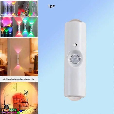 Lámpara de pared con sensor de movimiento tipo ojo de gato RGB, foco LED regulable sin escalonamientos con 7 modos de color, luz nocturna recargable Plug & Play para dormitorio, pasillo y escaleras. (1/5)