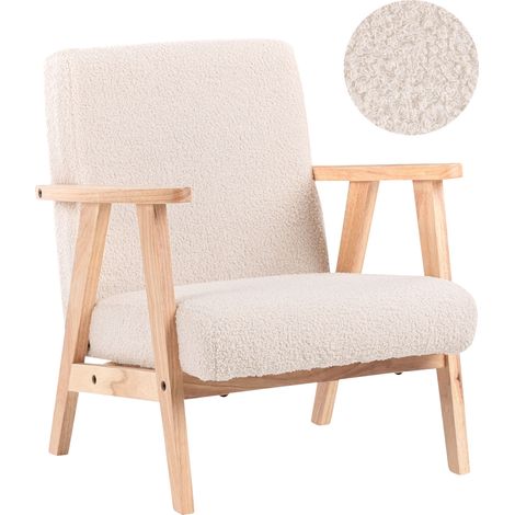 Sillón infantil silla tapizada de bouclé para niños patas de madera beige claro Linde (1/5)