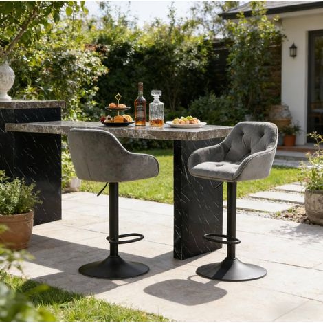 Chaise banc tabouret de bar réglable velours gris OKMYHOME (1/5)