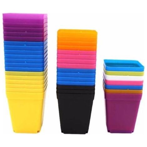 50 pièces petits pots de fleurs carrés en plastique, jardinières pour intérieur et extérieur, pots de pépinière pour plantes de bureau (1/5)