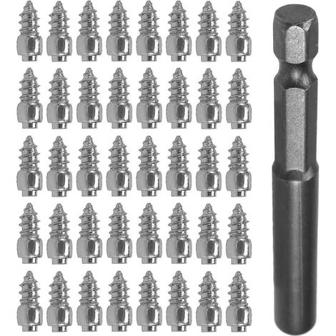 100 pointes de 9 mm + 1 douille de perçage, pointes antidérapantes pour pneus de voiture, SUV et quad, pour la neige. (1/4)