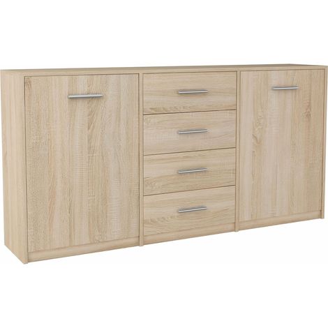 Buffet avec 2 portes et 4 tiroirs Chêne de Sonoma - Meuble de Rangement Style contemporain - 177 x 35 x 75 cm