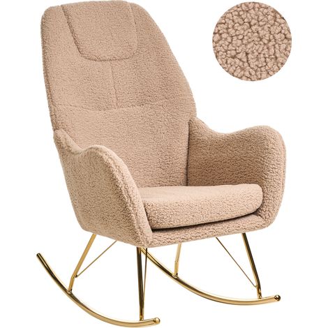 Silla mecedora de bouclé tapizada patas de metal doradas con reposabrazos sala de estar beige Gulsele (1/5)