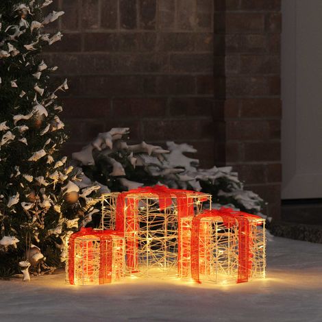 Geschenkbox mit 60 LEDs 3 pcs Warmweiß 20 x 20 x 20 cm Acryl
