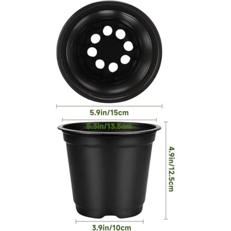 Pots de semis en plastique noir (50 x 15 cm), pour plantes d'extérieur, plantes en pot et seaux pour semis de tomates. (1/4)