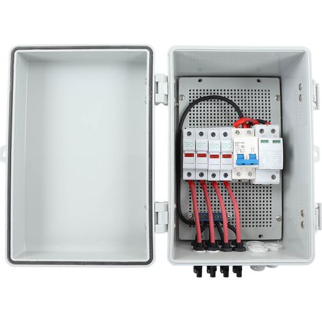 Boîtier de combinaison solaire 4 entrées IP67 étanche, 40KA, 4-en-1 sortie, avec disjoncteur 63A, coffret photovoltaïque robuste pour installation extérieure (1/5)