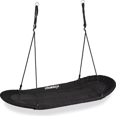 Balançoire nid d'oiseau pour jardin surface d'assise confortable 200 x 100 cm en polyester noir (1/5)