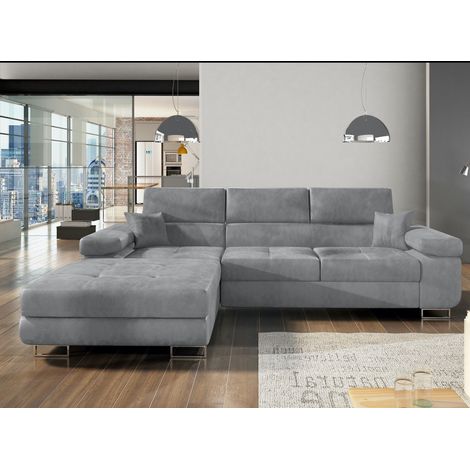 Canapé convertible d'angle gauche velours gris clair Wile 280 cm (1/5)