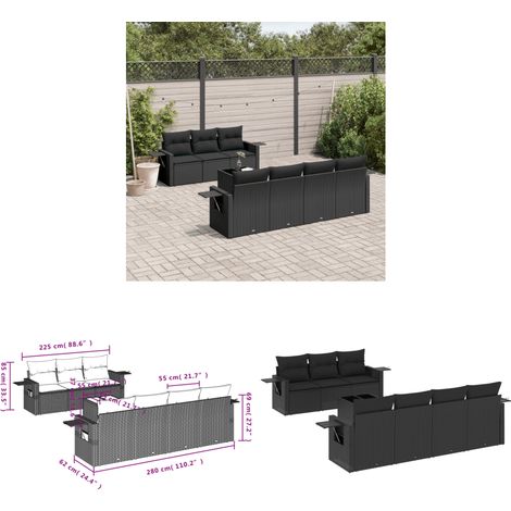 8-tlg. Garten-Sofagarnitur mit Kissen Schwarz Poly Rattan - Gartenmöbel - PE-Rattan Möbel - Outdoor Möbel - Lounge Set - Sofasitzgruppe - Home & Living (1/3)