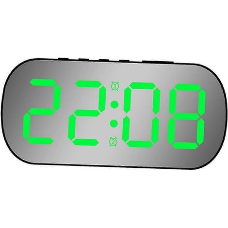 Digitaler Wecker, kleine Tischuhr mit 12- und 24-Stunden-Anzeige, Schlummerfunktion, Spiegelwecker – ideal für Senioren, Jugendliche und Studenten-Black Green LED (1/5)