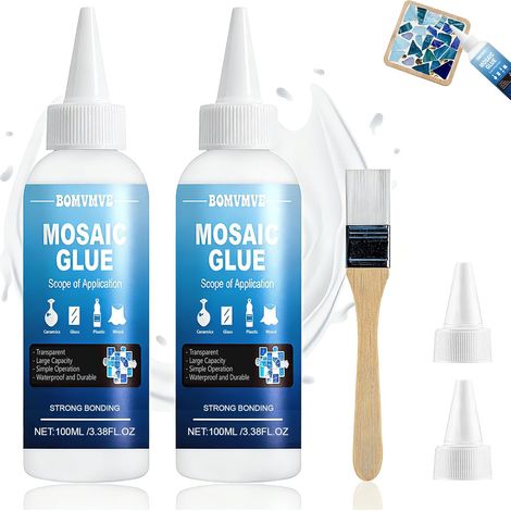 Colle Mosaique, 200ml Colle pour Verre Mosaïque Transparent Colles à Mosaïques, Imperméable à L'eau Transparente, pour le Verre, la Céramique,le Plastique et Autres Surfaces (1/5)