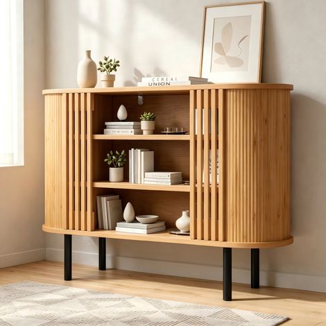 Aparador 120x40x80 cm de MDF y aglomerado natural con 3 compartimentos abiertos - CHICFURN (1/5)