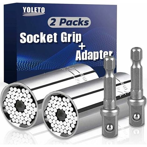 Llave de tubo universal YOLETO - 2 piezas, regalo para papá/hombre, juego de llaves de trinquete de reparación multifunción de 7-19 mm con adaptador (1/5)