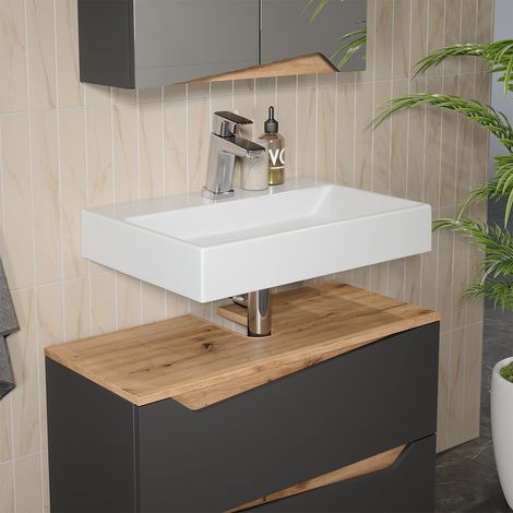 Mueble bajo lavabo Marelle, Antracita/Artisan, 80 x 57.5 cm con 2 cajones, Vicco