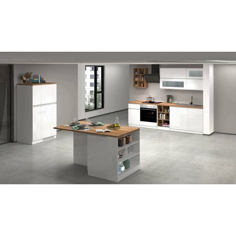 Dmora - Cocina completa Baptiste, Conjunto de cocina modular, Cocina modular con múltiples elementos, 100% Made in Italy, Blanco brillo y roble, con embalaje reforzado (1/5)