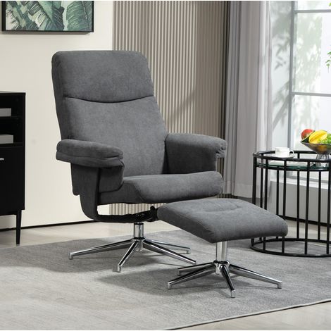 Fauteuil relax inclinable 85x78x106 cm polyester gris foncé, repose-pieds, dossier 130° - CHICFURN (1/5)