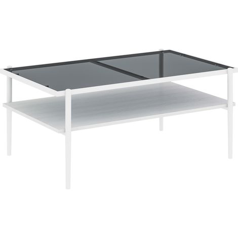 Tavolino rettangolare in vetro temperato, MDF, gambe metalliche, grigio e bianco 97,5 x 61,5 x 45 cm (1/5)